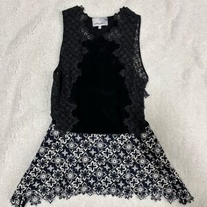 3.1 Phillip Lim Black and Blue peplum patchwork tank